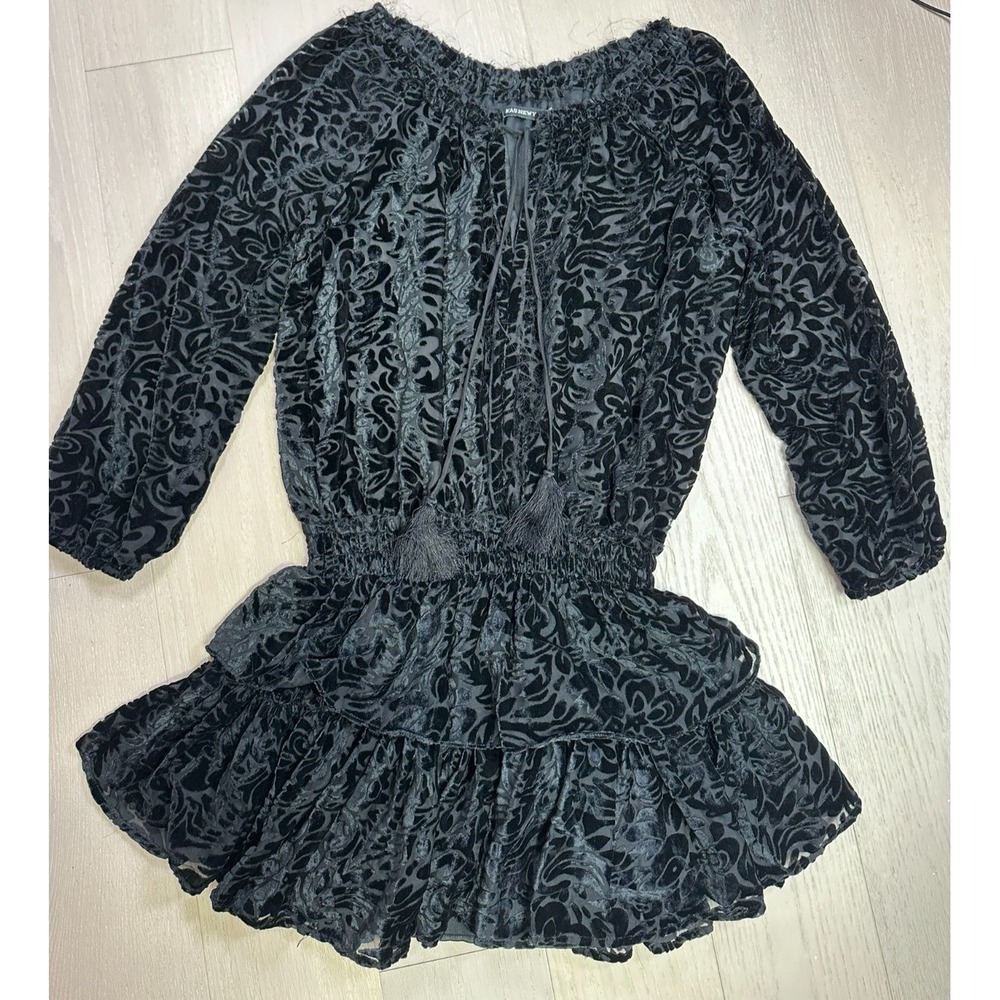 Burnout Velvet Mini Dress Ruffled Whimsigoth Dark Fairy Boho Macabre Kas NY M